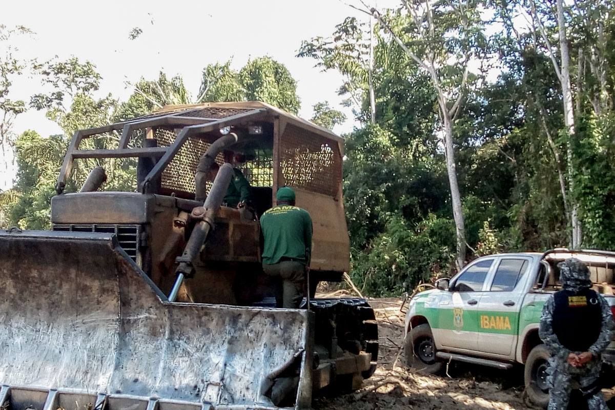 Agentes ambientais do Ibama apreendem trator usado para desmatar ilegalmente vegetação nativa da Amazônia Foto: Ibama