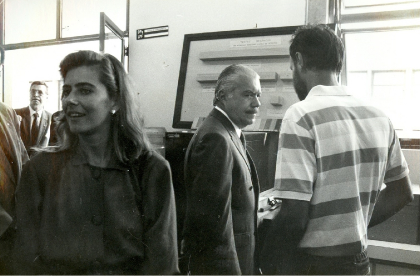 Visita do então Presidente da República José Sarney e da atriz Maitê Proença à sede do Ibama, por ocasião do 1º aniversário do IBAMA.
