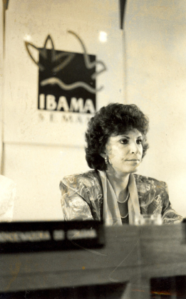 Presidente do Ibama, Maria Tereza de Jorge Pádua, na reunião extraordinária do CONAMA, em 29 de abril de 1992.